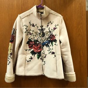 eStudio Philhobar Design faux shearling coat with painted floral design.  Size S